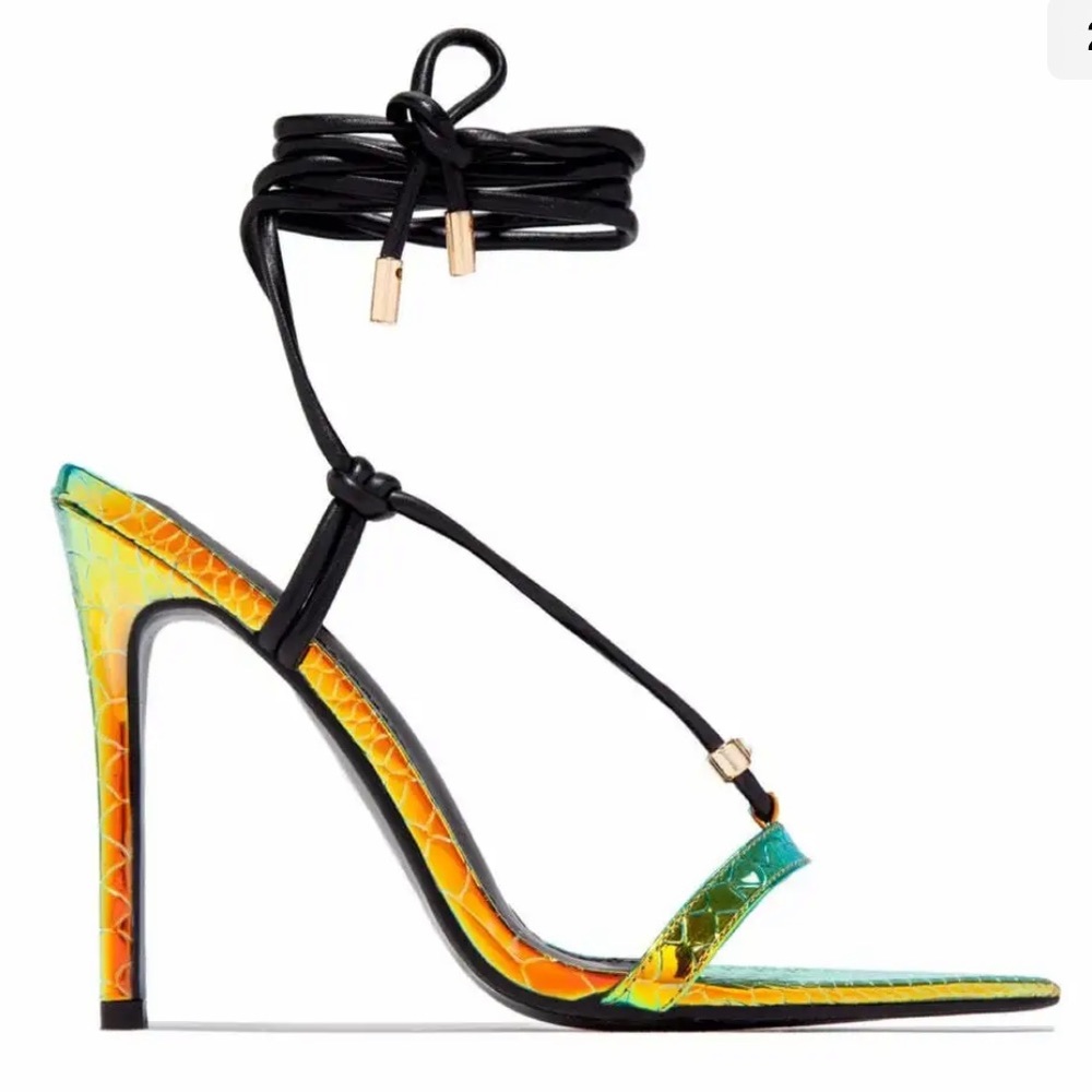Cape Robbin Green and Yellow Ankle-Tie Stiletto Heels